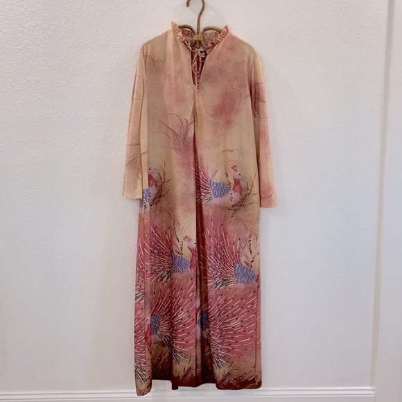 Vintage house coat Robe peacocks - Picture 5 of 12